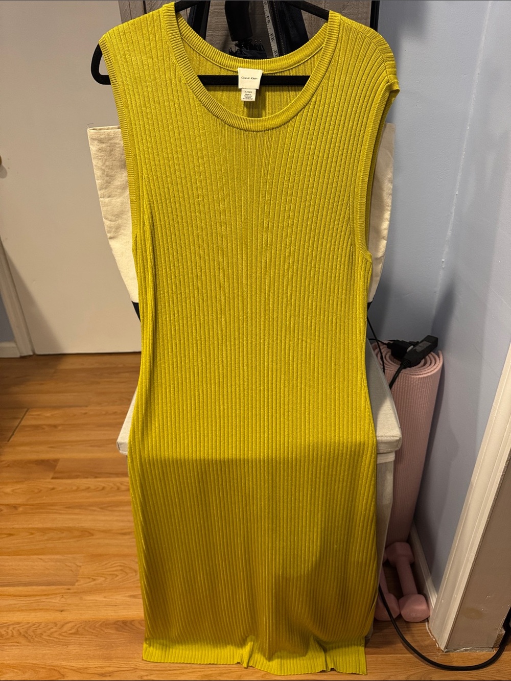 Calvin Klein Sleeveless Ribbed Maxi Dress - Chartreuse Yellow
